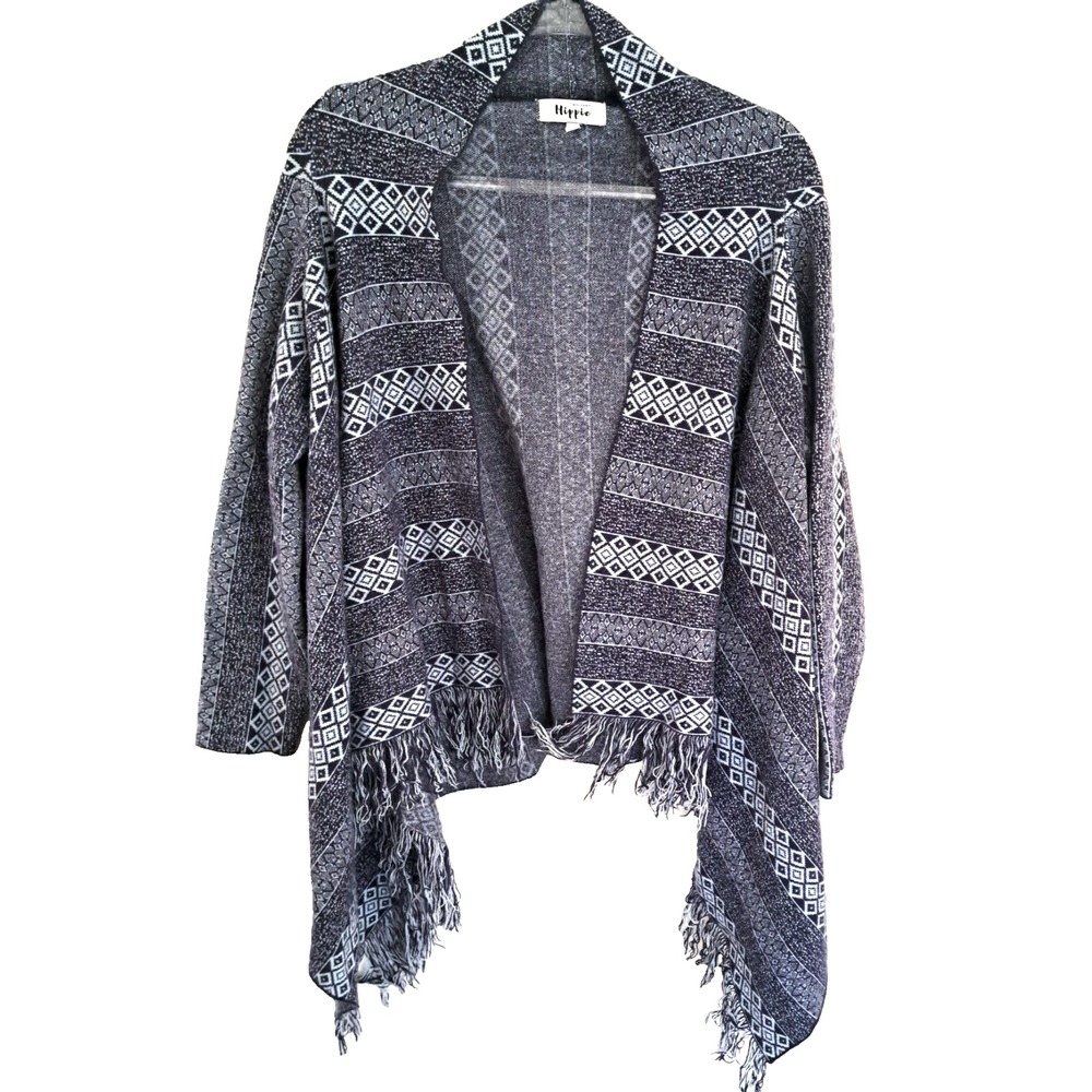 Military Hippie Slouchy Batwing Open Sweater Women's‎ L/XL Boho Geometric